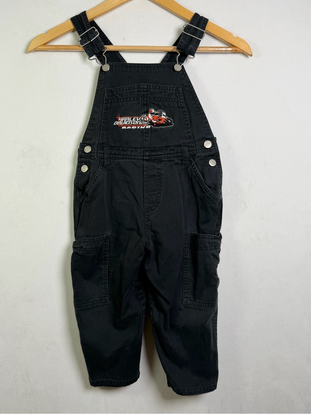 Harley Davidson Vintage Y2K Racing Overalls Kids 3T Black Denim Kids Biker Moto